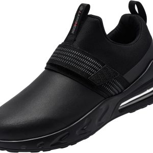 LARNMERN Slip Resistant Work Shoes Black Mens Slip On-0