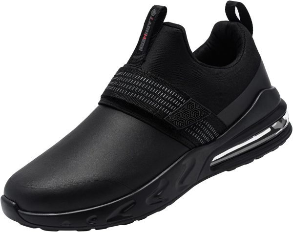 LARNMERN Slip Resistant Work Shoes Black Mens Slip On-0