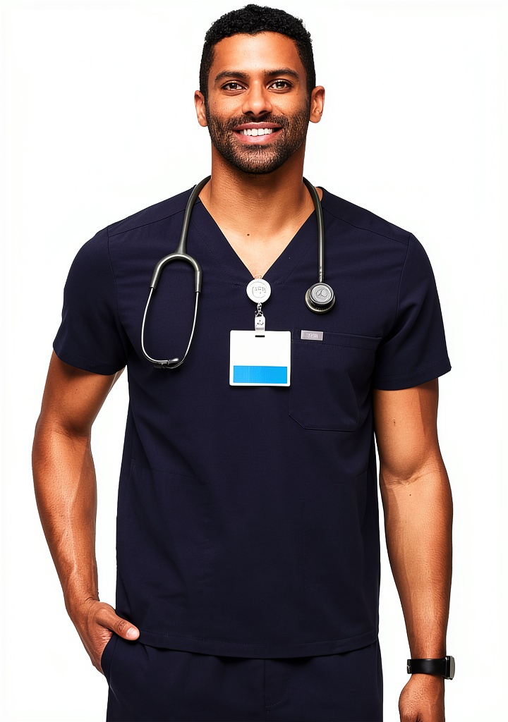 FIGS Chisec Scrub Top in Graphite color on a medical professional