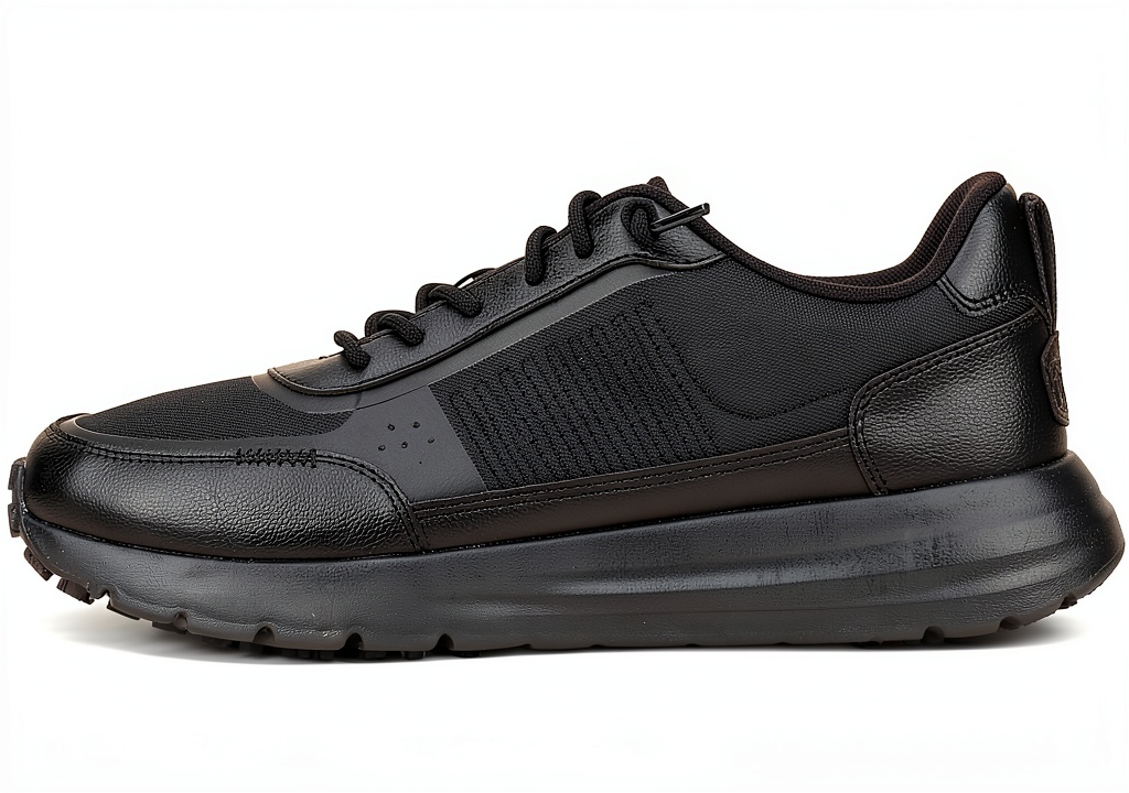Men's black work shoes in a healthcare setting