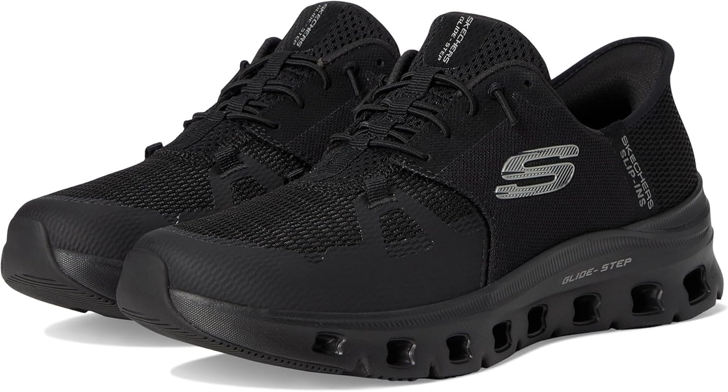 Skechers slip-resistant work shoes in black color on a work floor