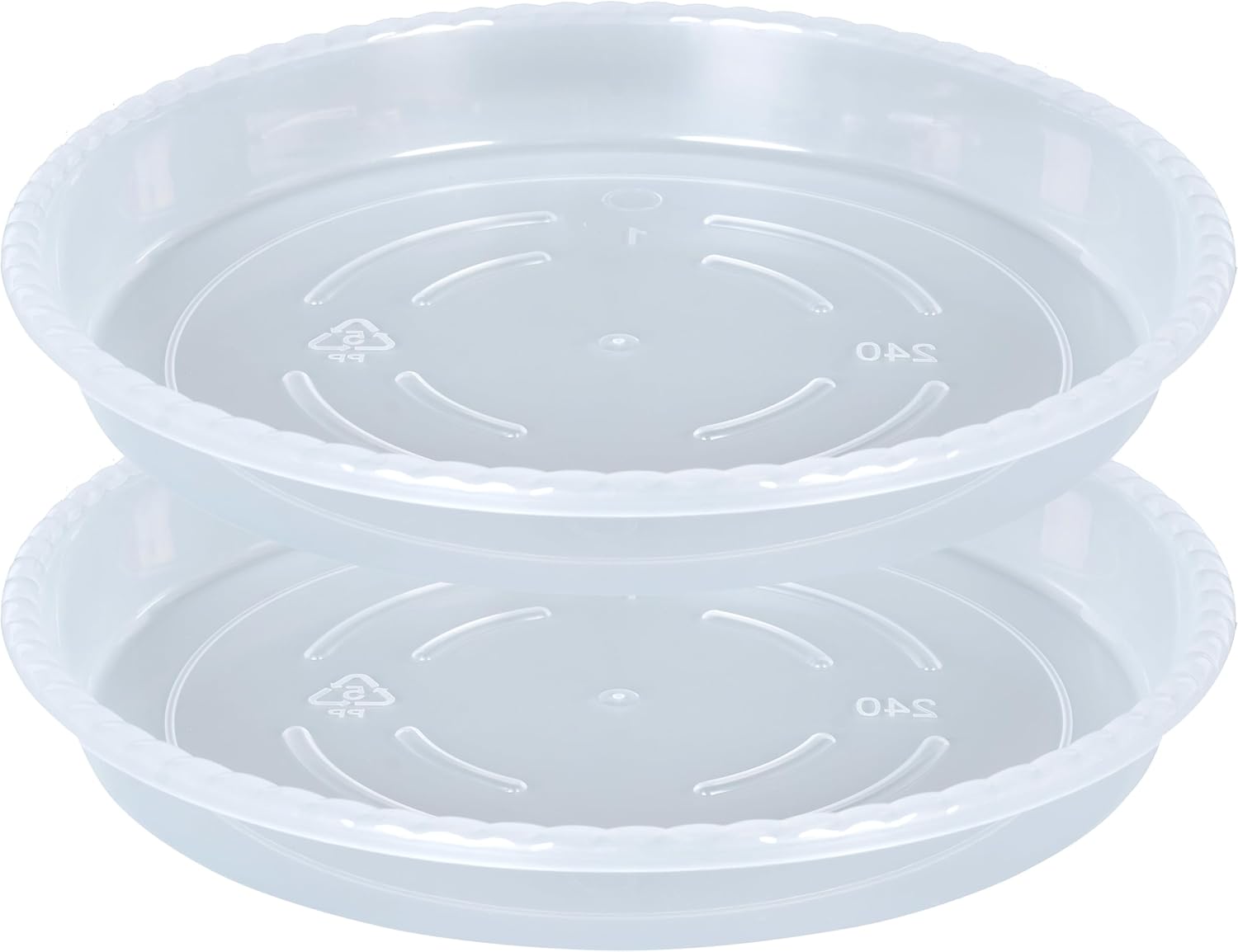 OVZILKI clear plant saucers under various sized flower pots