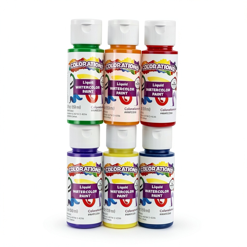 Installing Colorations Watercolor Paint Set 6 Colors Kids Art Supplies on a wooden desk