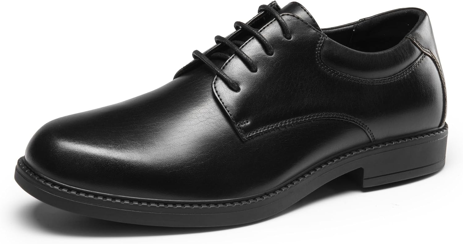 Bruno Marc Non Slip Work Shoes showing grooved outsole and glossy black design
