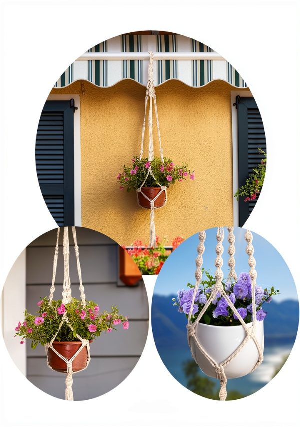 MIPON Boho Cotton Hanging Plant Hanger Ivory-5