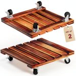 Bamworld Plant Caddy 12inch Brown Hardwood Wheels-0