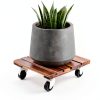 Bamworld Plant Caddy 12inch Brown Hardwood Wheels-2