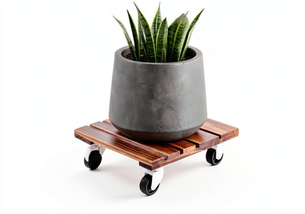 Bamworld Plant Caddy 12inch Brown Hardwood Wheels-2