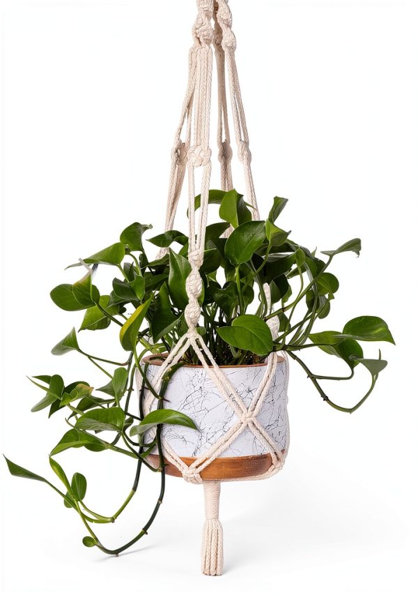 MIPON Boho Cotton Hanging Plant Hanger Ivory-4