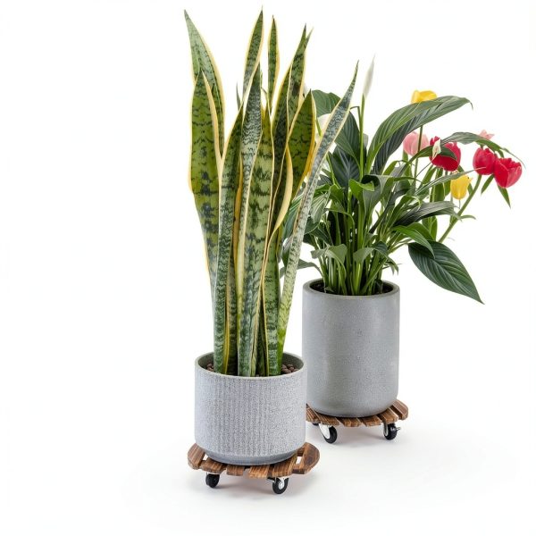Acacia Plant Caddy Bamworld Metal Wood Brown-4
