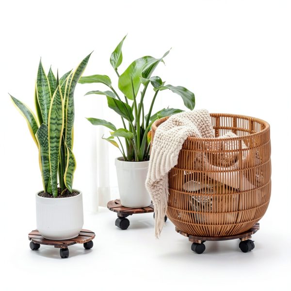 Acacia Plant Caddy Bamworld Metal Wood Brown-5