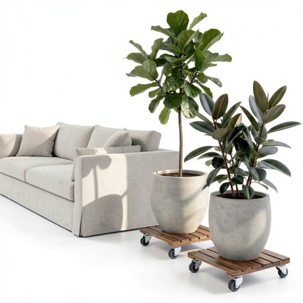 Bamworld Plant Caddy 12inch Brown Hardwood Wheels-1