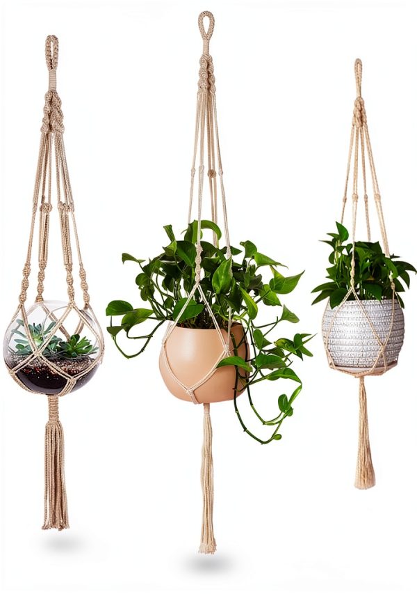 MIPON Boho Cotton Hanging Plant Hanger Ivory-0
