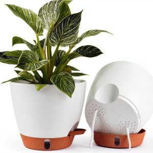 Fielda Self-Watering Planter 8 Inch Round Plastic Pot with Tray Navy-0