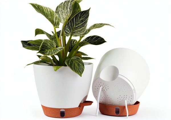 Fielda Self-Watering Planter 8 Inch Round Plastic Pot with Tray Navy-0